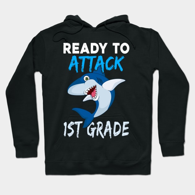 Shark Kids Ready To Attack 1St Grade Boys Back To School Hoodie by kateeleone97023